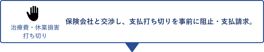 治療費・休業損害 保険会社と交渉し、支払打ち切りを事前に阻止・支払請求。